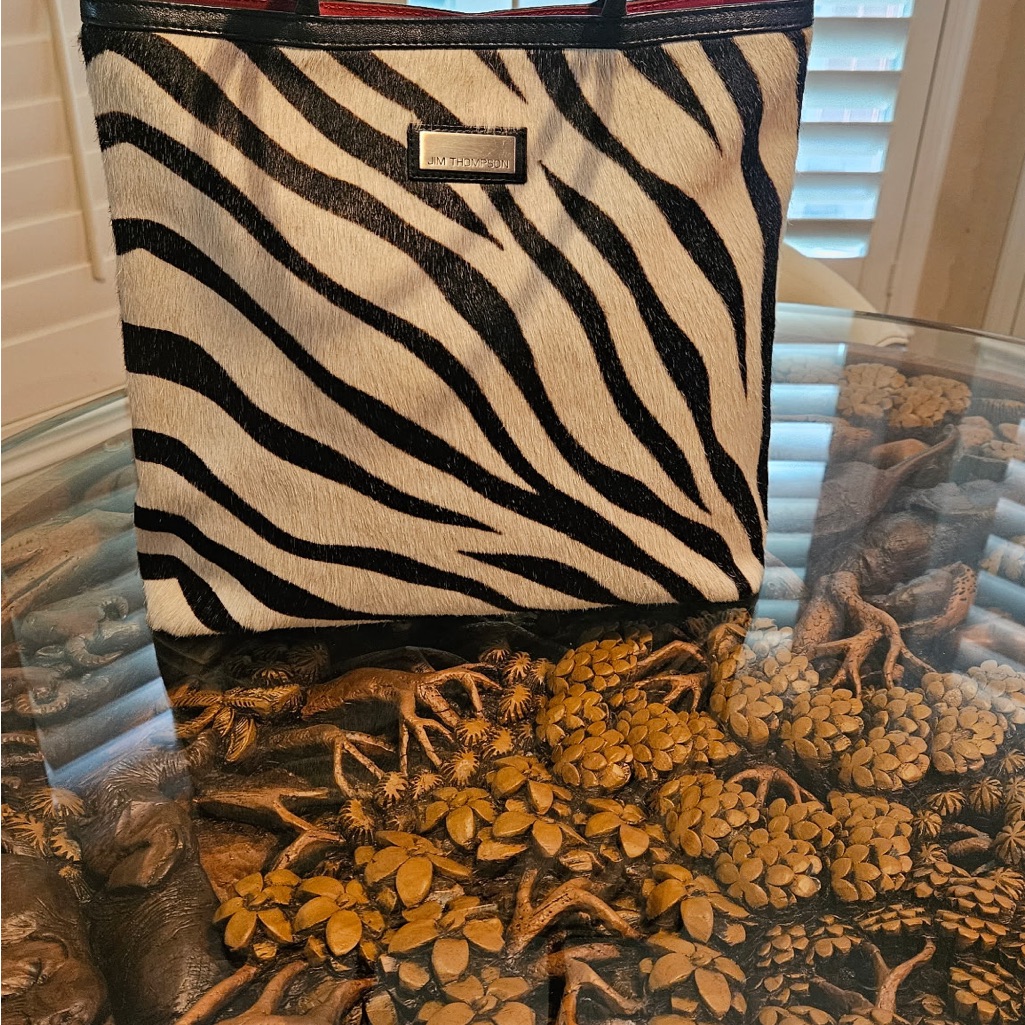 Euc Vintage Jim Thompson Zebra Calf Hair Tote Bag.